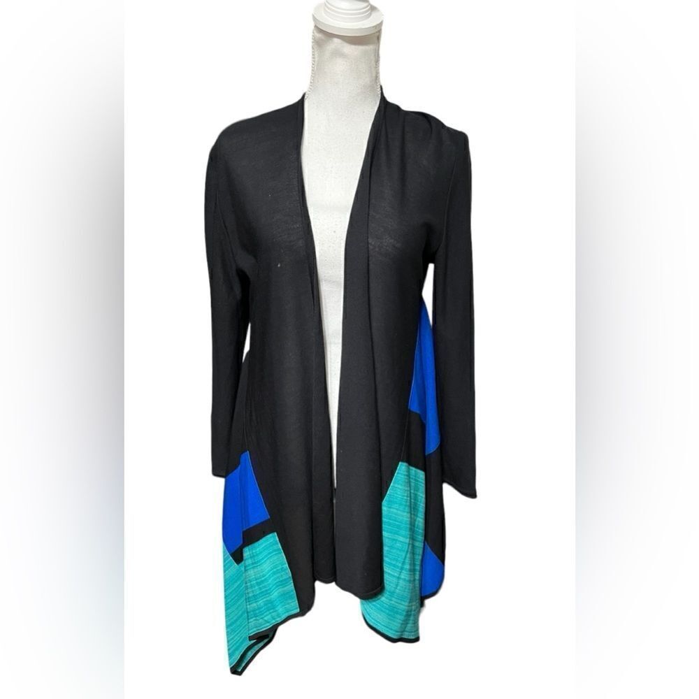 Exclusively Misook Open Front Cardigan Size S Duster Long Line Color block